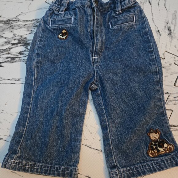 3 For 10 πβ¨οΈ VINTAGE 1990S Teddy Bear Flared Denim Jeans Size 6-9 Months - Picture 2 of 6
